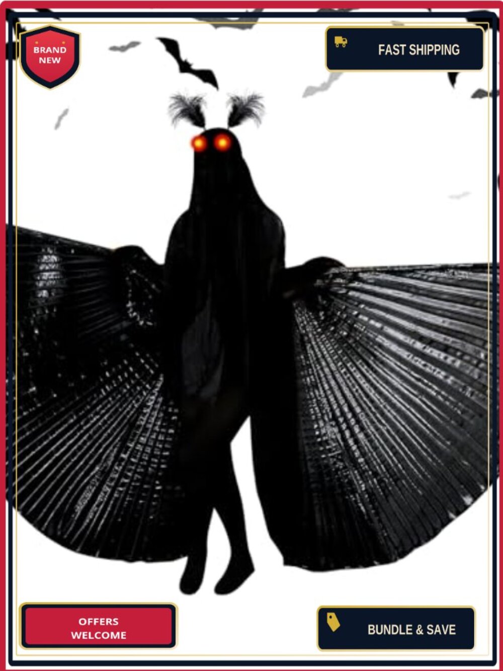 Unisex Mothman Costume Set Moth Cape Cloak Halloween Cosplay